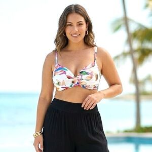 La Blanca Tropical Floral Twist Front Underwire Bikini Top White Resortwear Sz16